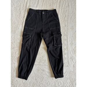 Honey Peach Black Tapered Cargo Pants Size Large White Stitching Jogger Style